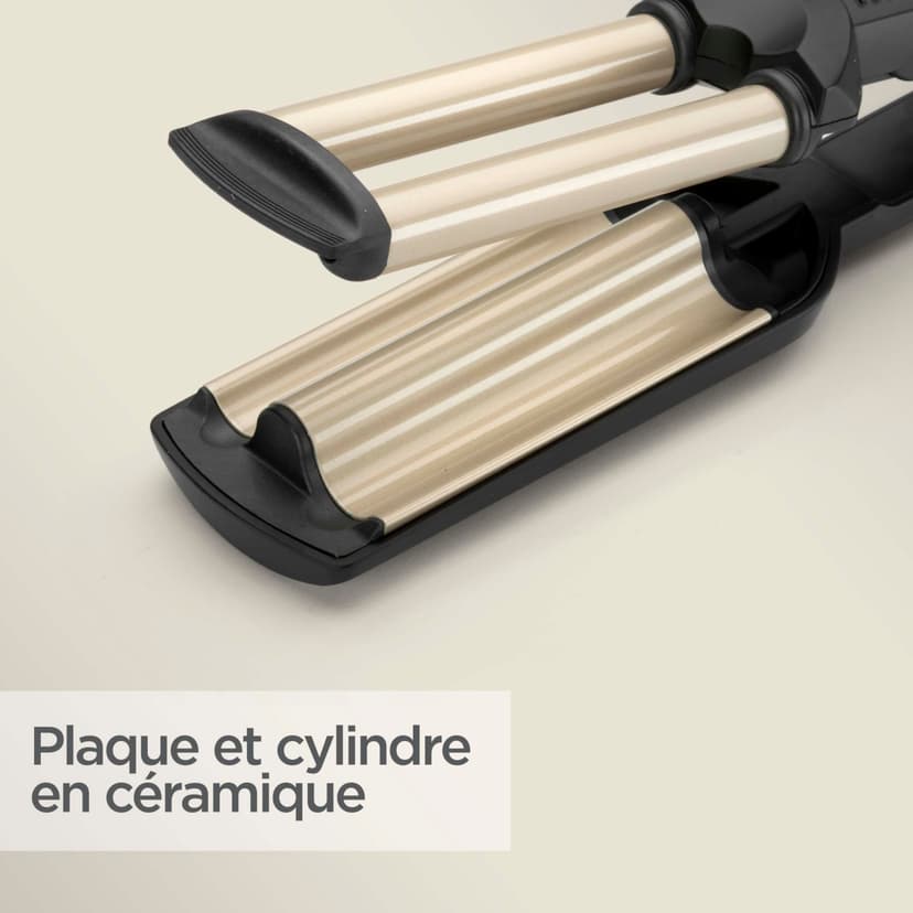 BaByliss Easy Waves - Effet wavy, Revêtement Titane-céramique, 3 réglages de température, Embouts thermorésistants, Doré & Noir, C260E - 3