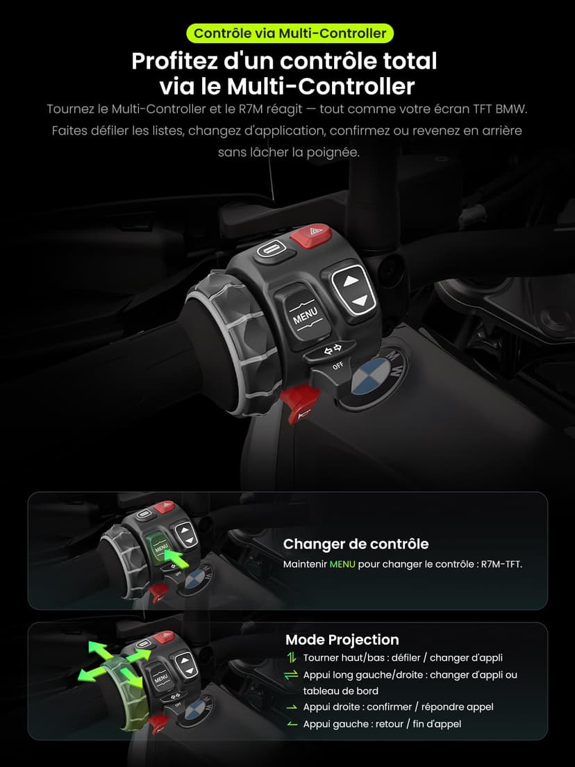 RiderNav R7M 7" CarPlay et Android Auto sans Fil pour Motos BMW - Commande Native Wonder Wheel & Action Camera | Lecture des Données en Temps Réel (TPMS/RPM) | Mises à Jour OTA | GPS IP69K | Nav Pre - 3