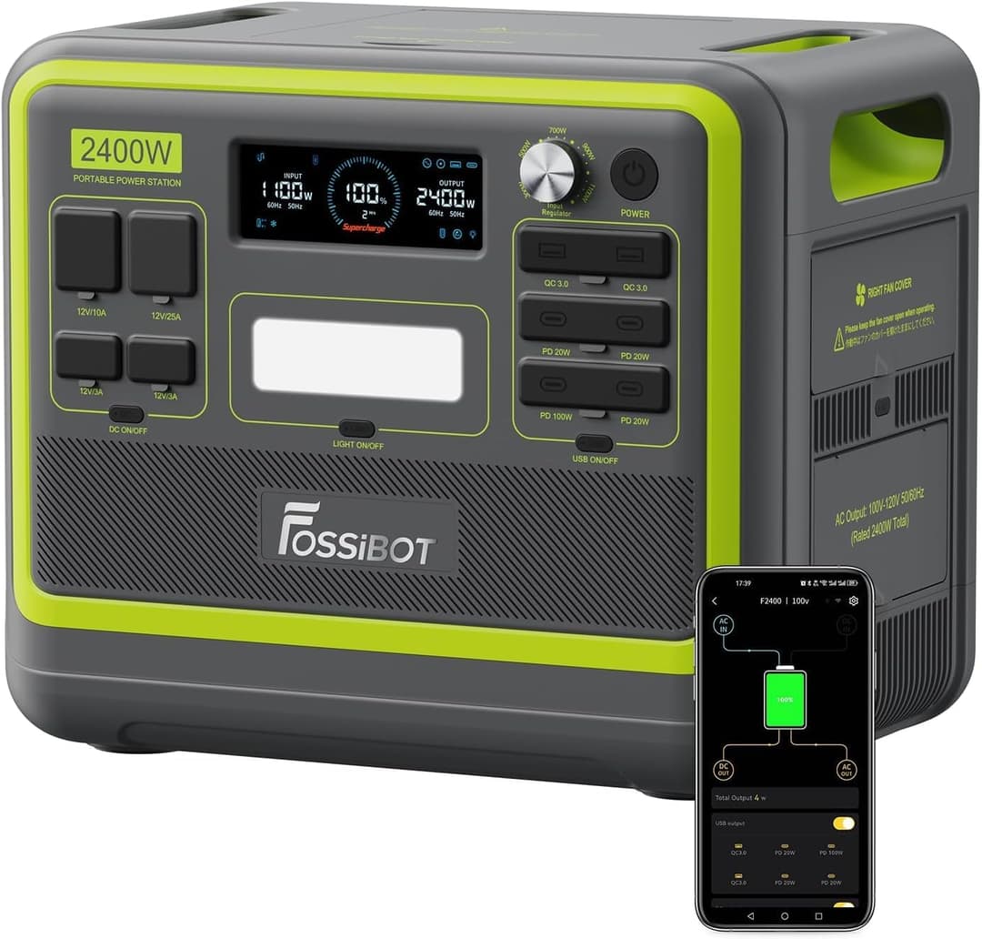 FOSSiBOT F2400 Portable Power Station with 2048Wh LiFePO4, 3 x 240V AC Outputs 2400W (4800W Peak), 1.5H full charge, UPS, 100W USB-C Output, Solar Generator for RV/Camping/Home