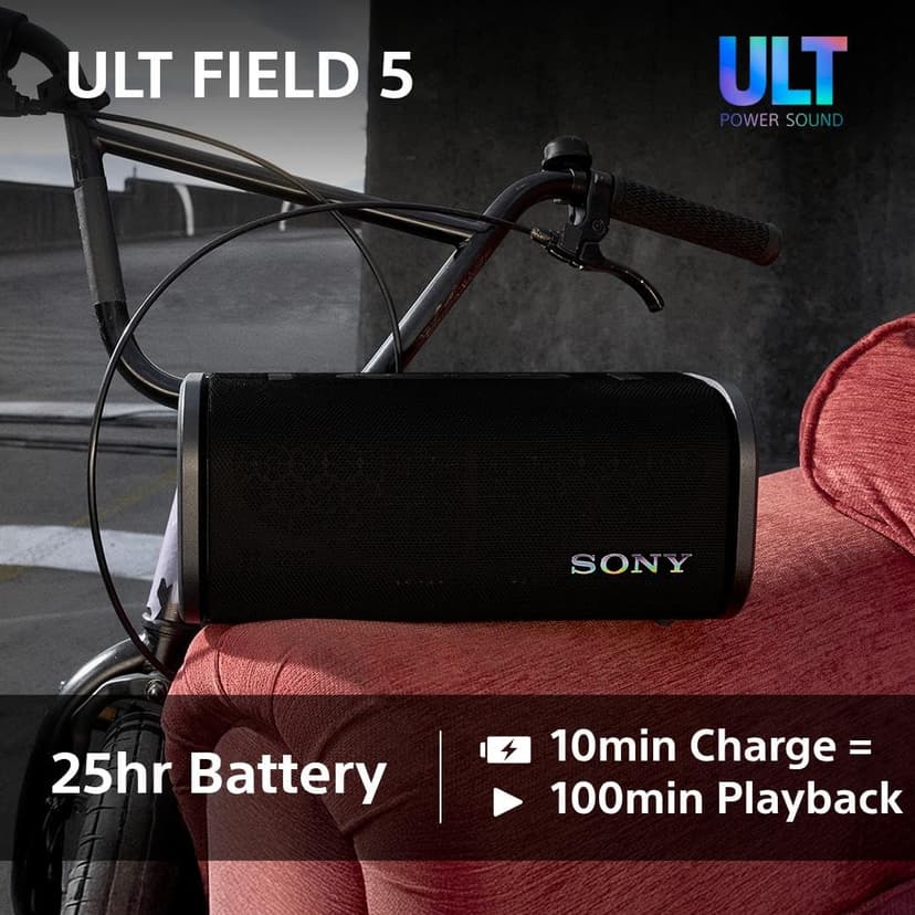 Sony ULT FIELD 5 - Powerful Bluetooth Portable Speaker, 25hr Battery, 2 x ULT POWER SOUND modes, IP67, Waterproof, Dustproof, 360 Lights, Detachable Shoulder Strap, Compact - Black - 6