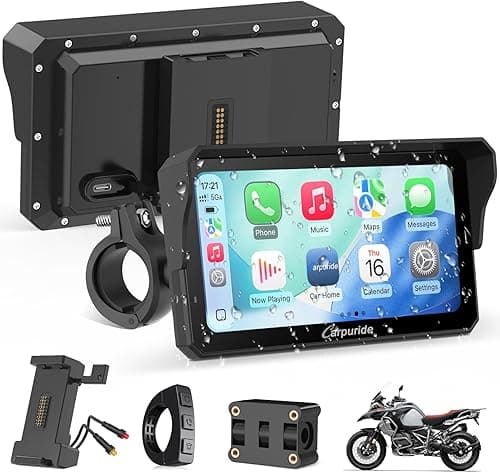 Carpuride W602S Pro Motorcycle Carplay Screen with BM05 for Plug-and-Play, Wireless CarPlay & Android Auto, 6.25" Waterproof Touchscreen, Bidirectional Charging, OTA, Dual Bluetooth, Wired Controller.