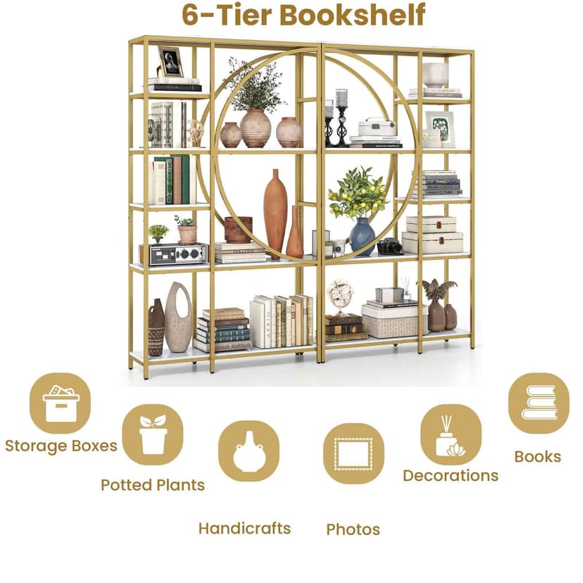 HOMASIS Bibliothèque 5 Niveaux en Bois, Cadre Métallique, Étagère Murale avec Rayonnages Ouverts, Meuble de Rangement pour Salon, Bureau (Blanc, 100 x 30 x 177cm) - 3