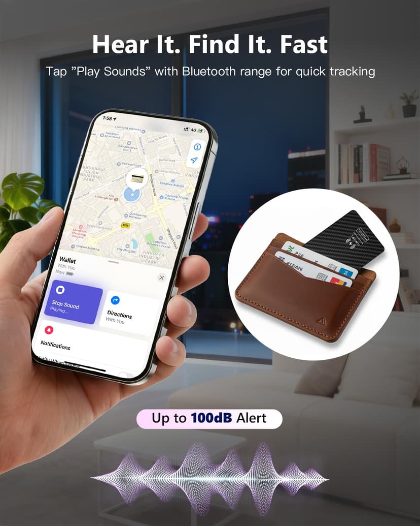 Smart Air Tracker Card Tag, Rechargeable Wallet Tracking Card Compatible with Apple Where Is (iOS Only), Slim Wallet Locator 1.7 mm for Bag, Luggage, Passport - 3