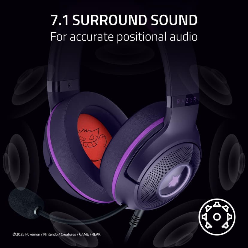 Razer Kraken Kitty V2 - Gengar Pokémon Edition - USB Headset - Gengar Spikes - Stream Reactive Lighting - HyperClear Cardioid Mic - TriForce 40mm Drivers - 7.1 Surround Sound | Violet - 6