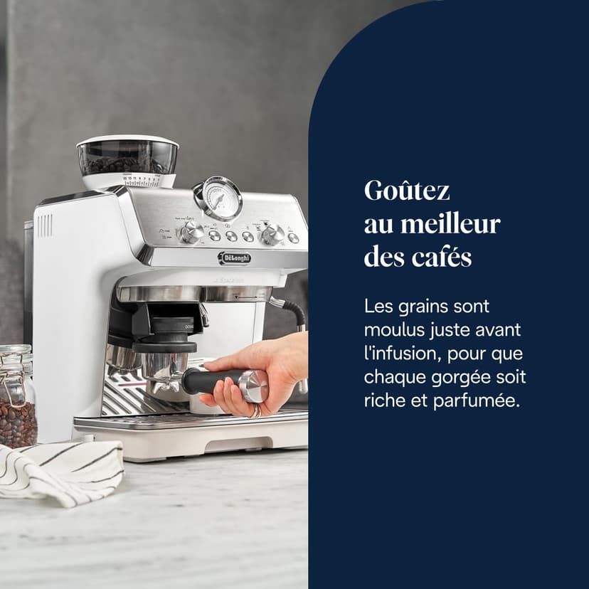 De'Longhi La Specialista Arte EC9155.W, Cafetera Expresso Manual, Tecnología de Molido con Sensor y 8 Ajustes, Control Activo de la Temperatura, Espumador de Leche MyLatte Art, 1550 W, Blanco - 4