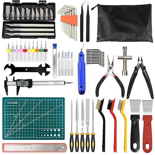 YOTINO 82 Pieces 3D Printer Accessories, 3D Printing Tool Kit, with Tweezers, Pliers, Carving Knife, Cleaning Needles, Wrench Set for Cleaning Finishing Printing