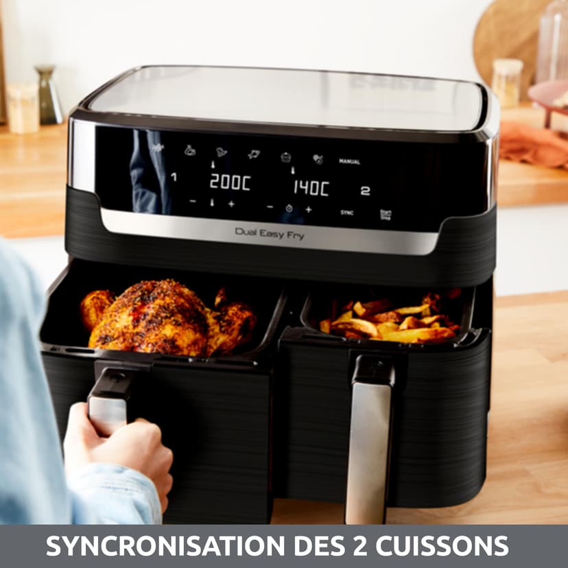 Moulinex Friteuse sans huile, Capacité 8,3 L, Jusqu'à 8 personnes, 7 programmes automatiques, Ecran tactile digital, Économie d'énergie, Air Fryer, Application dédiée, Easy Fry Dual EZ901820 - 7