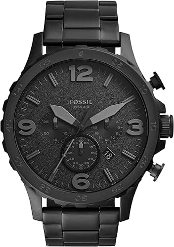 Fossil Montre pour Homme Nate, Mouvement chronographe à Quartz, boîtier en Acier Inoxydable Noir de 50 mm avec Bracelet en Acier Inoxydable, JR1401