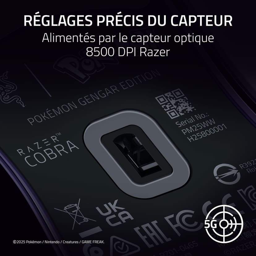 Razer Cobra Gengar Edition - Souris Gaming Filaire légère - Capteur 8500 DPI - 58 g - Commutateurs optiques de 3e génération - Éclairage Chroma - Câble Speedflex - PC/Mac | Pokémon Gengar - 6