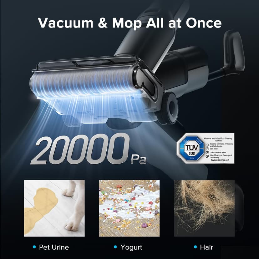roborock F25 XT Wet Dry Vacuum Cleaner, Cordless Vacuum Mop All in One for Hard Floor, 20000Pa Hardwood Floor Cleaner with Zero Tangle, 194°F Hot Air Flash Drying Electric Mop, 180° Lie Flat, WiFi - 4