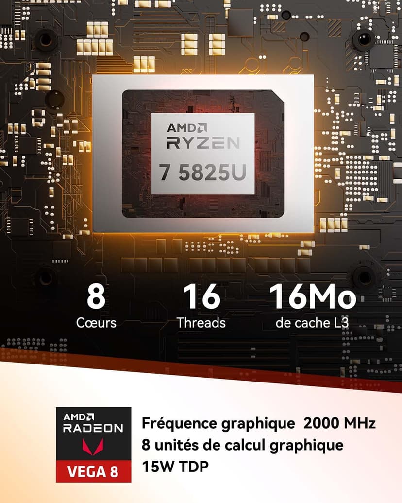 GEEKOM A5 Mini PC avec AMD Ryzen 7 5825U(jusqu'à 4,5 GHz), Graphiques Vega 8, 32Go DDR4 RAM, 512Go SSD, Lecteur SD, Muet Compatible 4 écrans 8K UHD, 2.5G LAN, 3ans d'assistance, Office Home - 3