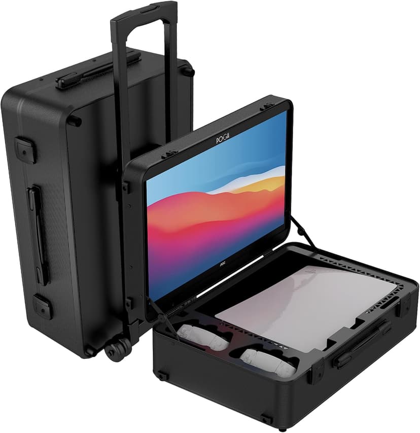 POGA LUX - Gaming Case (compatible with Playstation 5) incl. Trolley and 24‘‘ AOC Gaming Monitor - Black (V2 - Bluetooth Speaker Optional) - 1