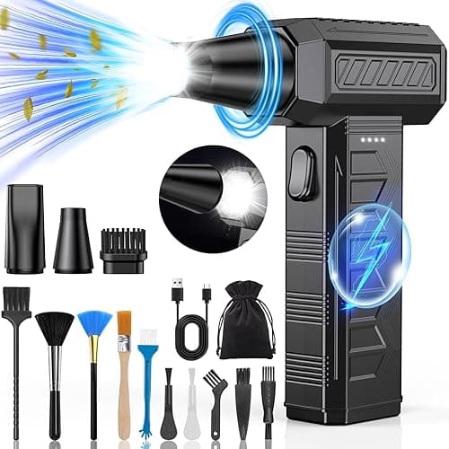 Electric Dust Blower Compressed Air Spray with LED Light, 3-Speed 150,000 RPM Mini Blower Battery, 6000 mAh Quick Charge Compressed Air Duster, Compressed Air for PC Cleaning Kit, Keyboard, Car