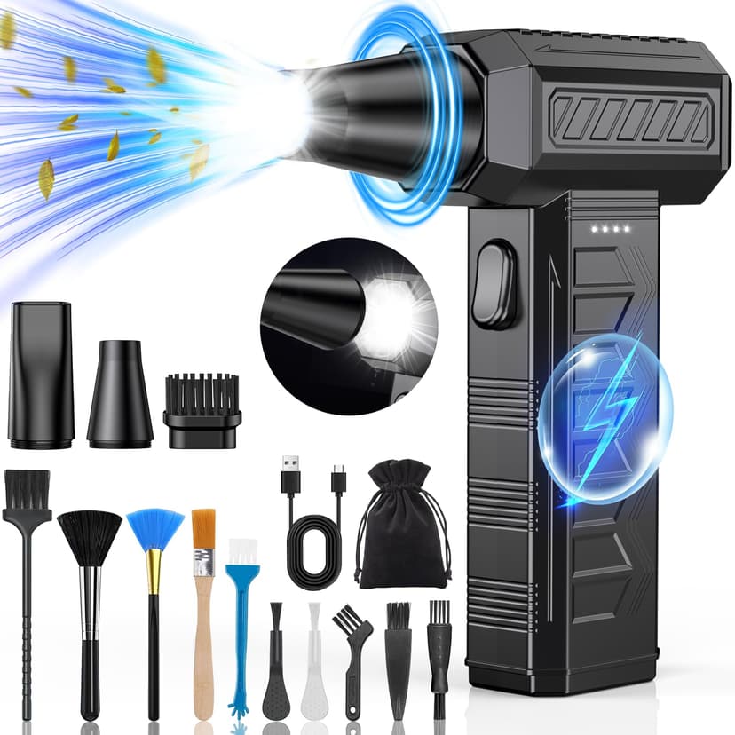 Electric Dust Blower Compressed Air Spray with LED Light, 3-Speed 150,000 RPM Mini Blower Battery, 6000 mAh Quick Charge Compressed Air Duster, Compressed Air for PC Cleaning Kit, Keyboard, Car - 1
