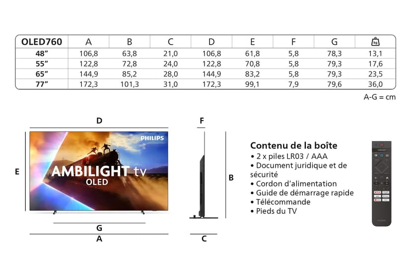 Philips Ambilight 48OLED760 4K OLED Smart TV, 48 Inch Screen with P5 AI Perfect Picture Engine Ultra HD, Titan OS, Dolby Vision and Atmos Sound, Compatible with Alexa and Google Voice Assistant - 3