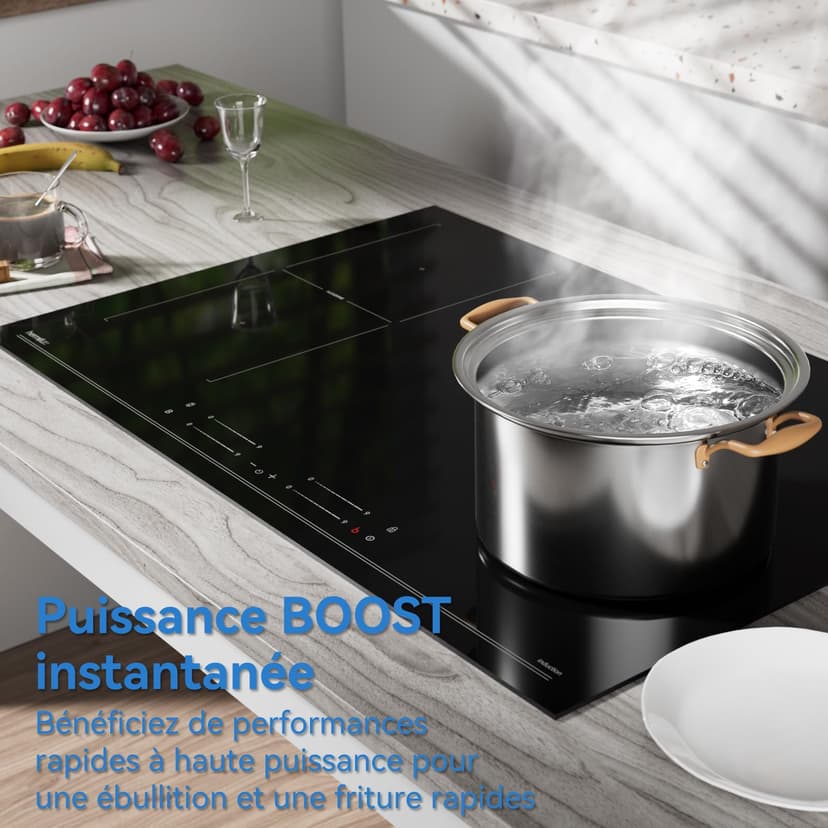 Hermitlux Induction Hob with 4 Recessed Burns, 77 cm, 7000 W, Flex Zone, 9 Power Levels, Booster Function, Timer, Child Lock - 6