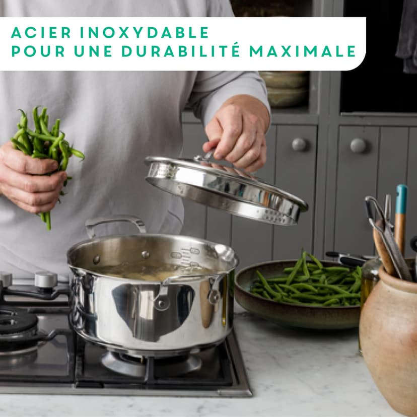 Jamie Olivers Cook's Direct Inox Batterie de cuisine 3 poêles 20/24/28 cm, Revêtement antiadhésif, Indicateur de cuisson, Poignée sûre rivetée, Induction E304S344 - 7