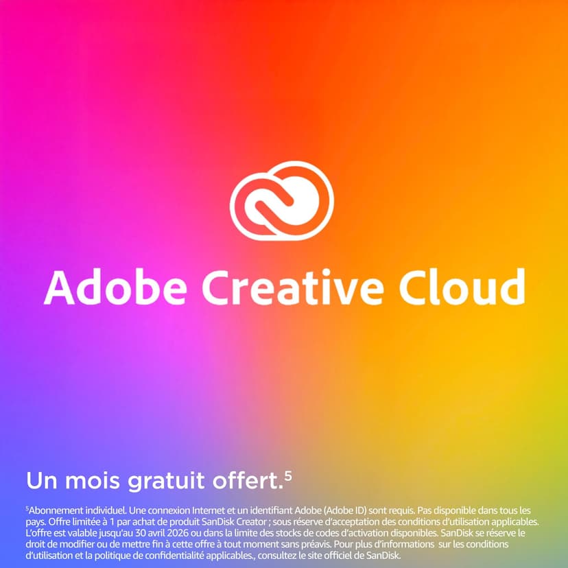 SanDisk Creator Pro Portable SSD 1 To (disque SSD pour les créateurs de contenu, jusqu'à 2000 Mo/s, en lecture/ en écriture, résistance aux chutes de 3 mètres, 1 mois d'Adobe Creative Cloud inclus) - 6