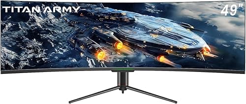 TITAN ARMY 49 Inch Curved Gaming Screen 144Hz, DFHD 3840 x 1080, Ultrawide 1800R VA Gaming Screen, 32:9, HDR400, G-Sync & FreeSync, 99% sRGB, USB Type-C 65W, Height Adjustable, HDMI, DP, C49SHC