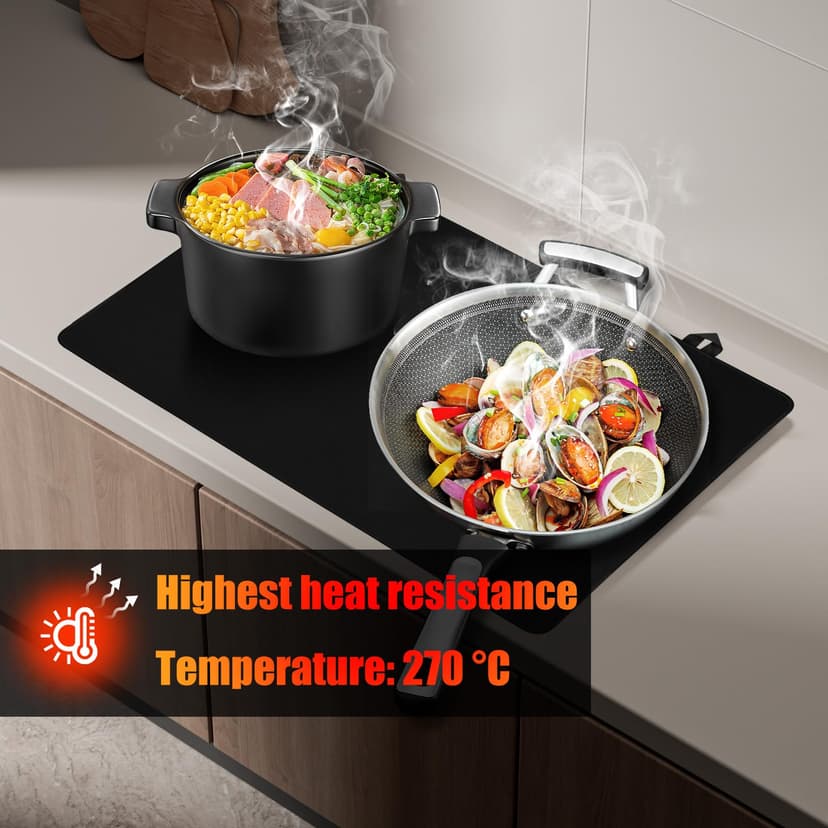 NVGFTG Hob Cover 62 × 53 cm Hob Cover One Piece Kitchen Cover Plate with Hook Hob Cover Plate for Ceramic Hob Cover Hob Induction Protective Mat Black - 4
