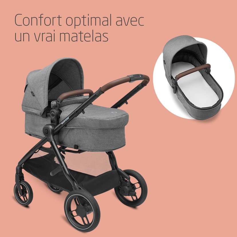 Maxi-Cosi Pack Zelia S Trio Poussette 3 en 1, FamilyFix 360 Base ISOFIX Pivotante - Système de Voyage incl. Siège Auto CabrioFix S i-Size, 0-4 ans, jusqu'à 22 kg, Gris + Base FamilyFix 360 - 3
