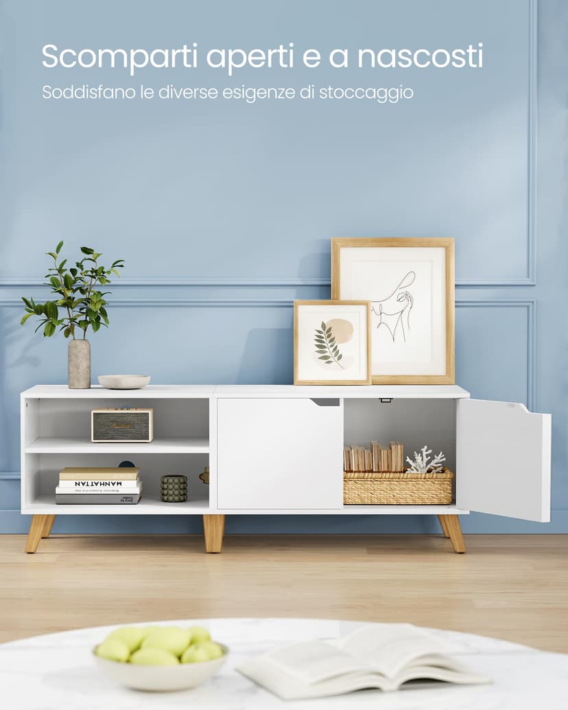 VASAGLE TV Stand Unit, Entertainment Center with Adjustable Shelf, for 65 Inch TVs, 147 cm Long Media Console Table, Transitional Style, for Living Room, Bedroom, Natural Oak and Cream White LTV556Y01 - 4