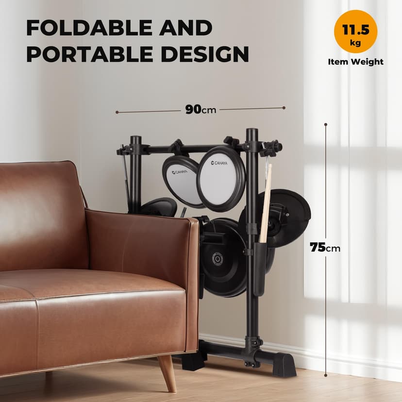CAHAYA Batterie Électronique Kit Débutants – Avec Tabouret, Cymbales Double Déclencheur & Grosse Caisse Double Déclencheur, Peaux Maillées Silencieuses, 350 Sons, USB/MIDI & Casque, Portable - 8