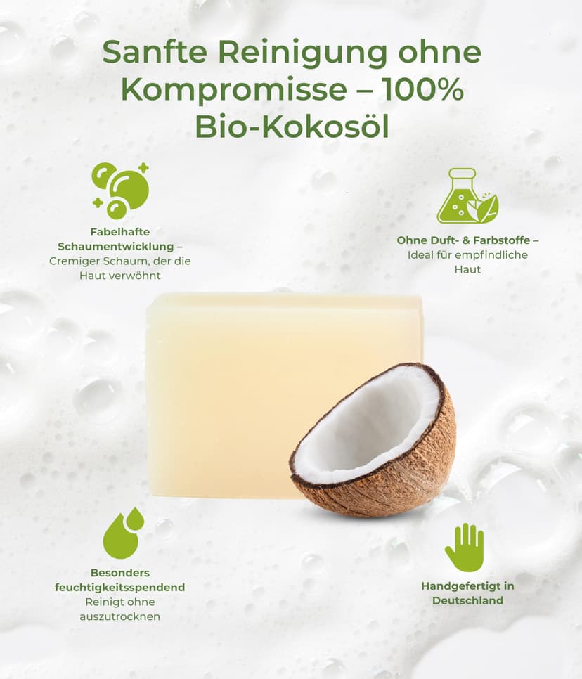 Nature Cosmétique® Solid Soap Coconut (Fragrance-Free) - For Hands & Body - Handmade Natural Soap - Moisturising & Skin Care - Vegan, Palm Oil Free - Made in Germany - 2