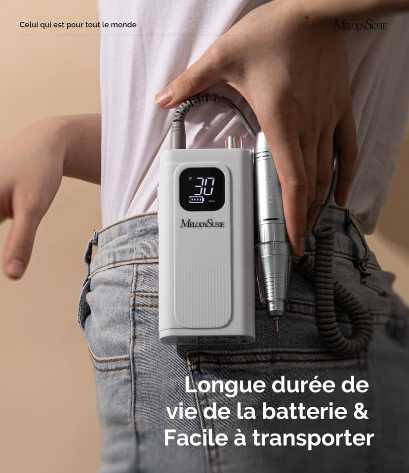 MelodySusie SC300F Professionnel Ponceuse pour Ongles à Clip, Rechargeable Sans Fil Lime à Ongle Electrique 30000 tr/min, avec LCD écran et Vitesse Réglable, pour Salon - 2