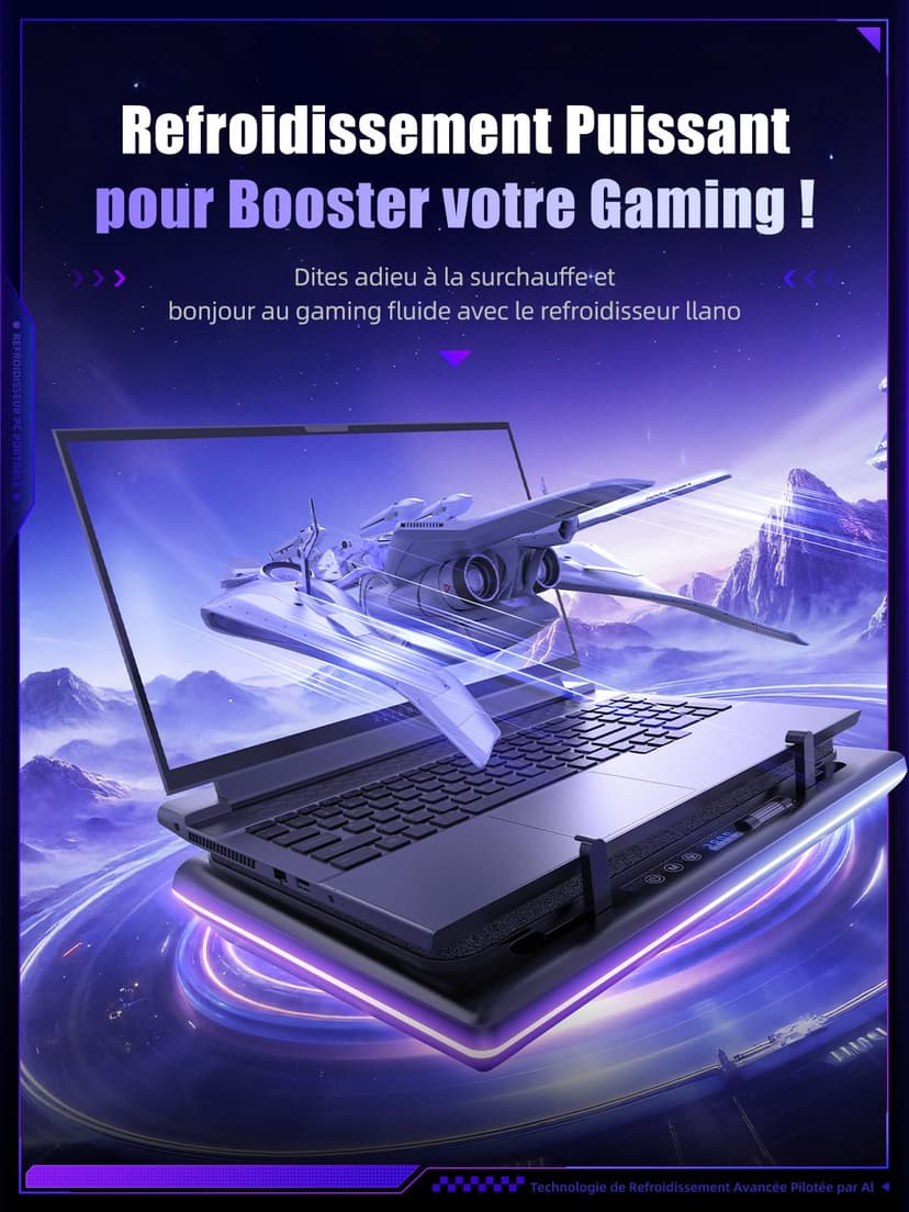 llano V12 Ultra Refroidisseur d'Ordinateur Portable avec Contrôle Logiciel Intelligent de Température, Ventilateur Turbo 5,5 Pouces, 3 Ports USB 3.0 pour Ordinateur Portable 15,6-19 Pouces. - 3