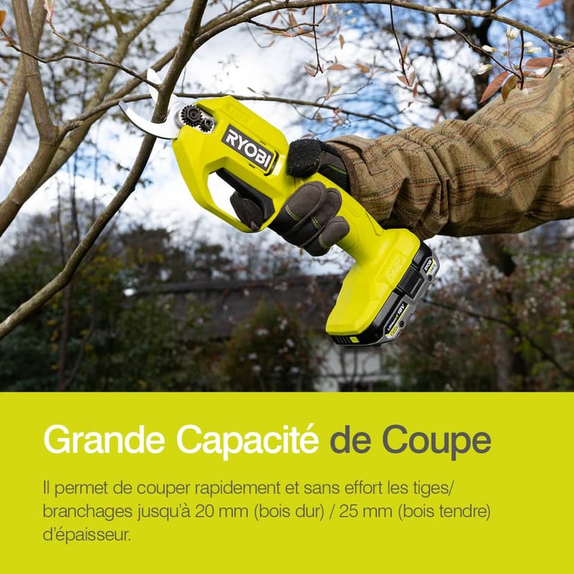 RYOBI - Sécateur Sans Fil 18V ONE+ RY18SCA-0 – Coupe Jusqu’à 25 mm, Lame Acier, Sécurité Active – Taille Facile Branches et Rosiers – Batterie Non Incluse - 4