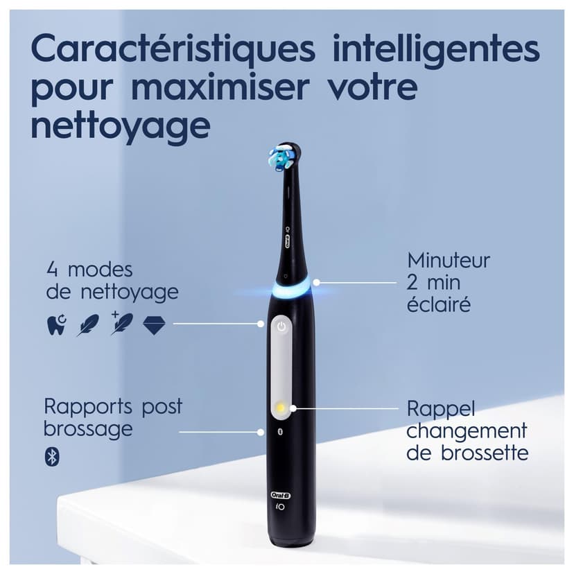 Oral-B iO 4 Brosse À Dents Électrique Noire, 1 Brossette, 1 Étui De Voyage - 5