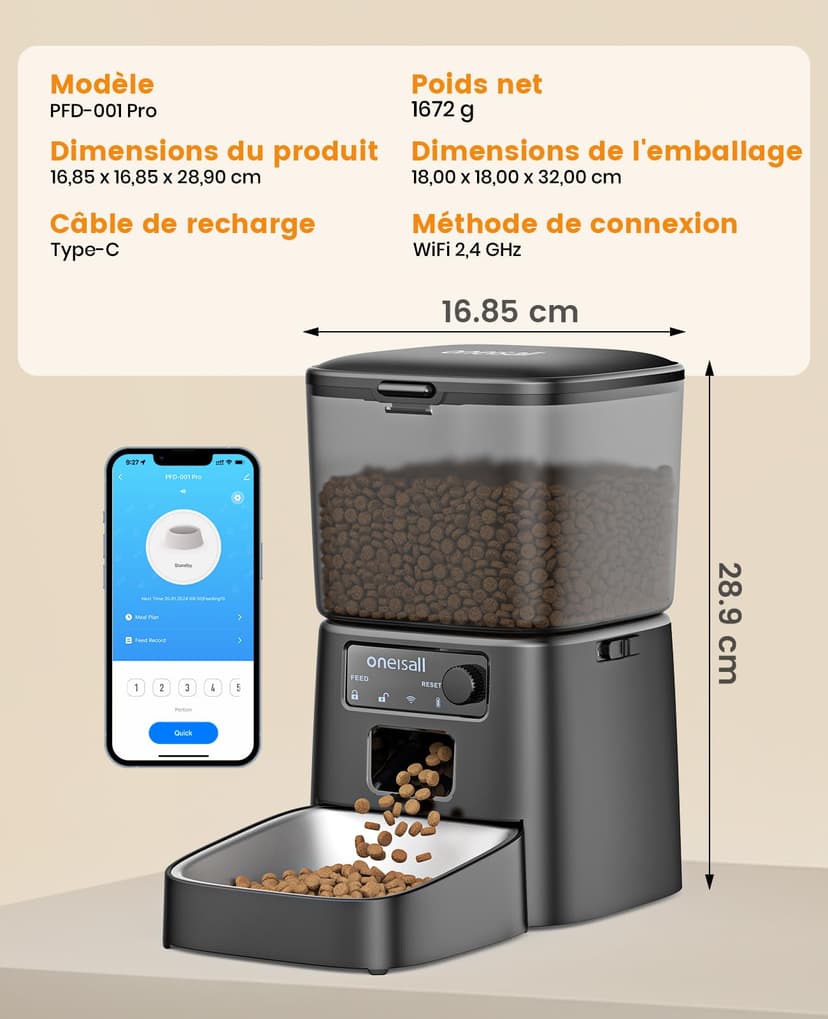 oneisall Distributeur Croquettes Chat Automatique, 3.5L Distributeur Croquettes Chat, Mangeoire de Nourriture, Gamelle Automatique pour Chien, 1-6 Repas par Jour (3.5L WiFi Noir) - 9