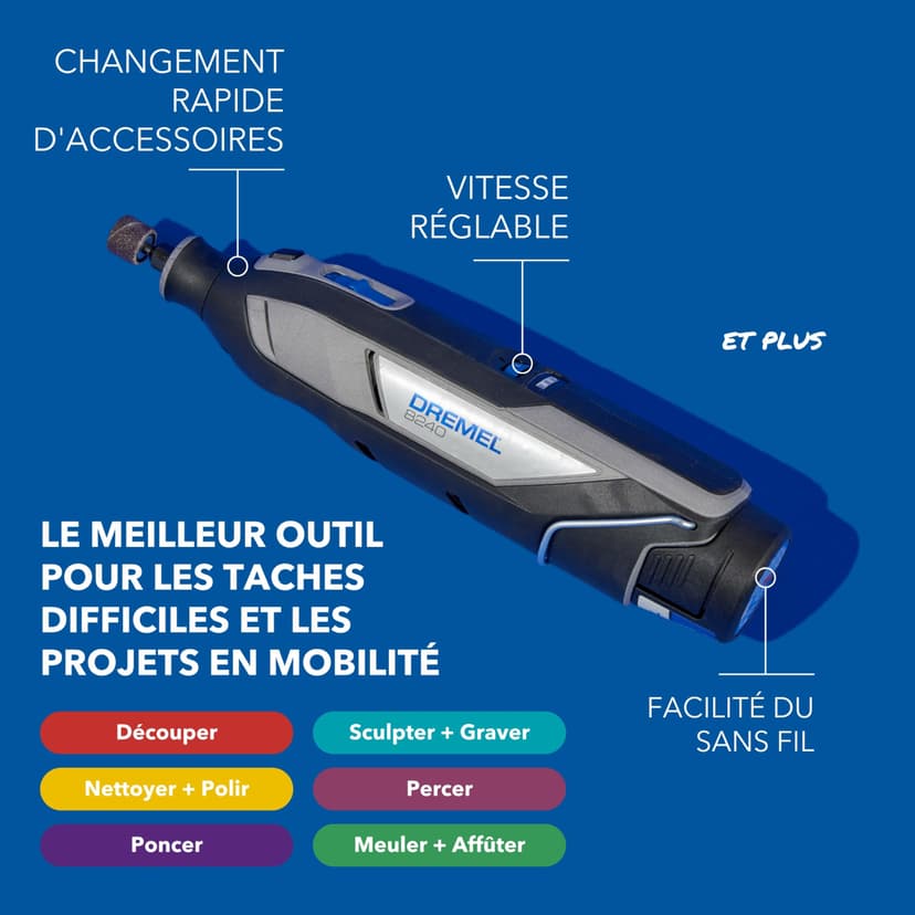 Dremel 8240 Battery Rotary Tool, 12V 3Ah Lithium-Ion Battery, Multifunctional Tool Set with 5 Accessories, Variable Speed 5,000-35,000/min, and Fast Charging Time - 3