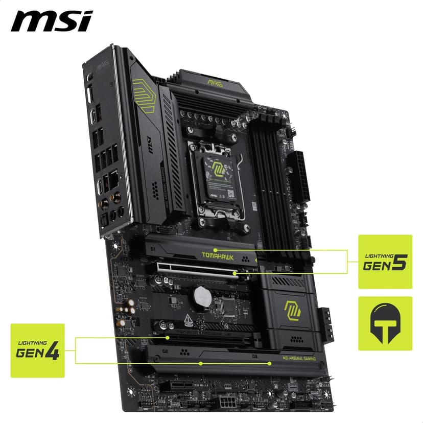 MSI MAG B850 TOMAHAWK WIFI Motherboard, ATX - Supports AMD Ryzen 9000/8000 / 7000 Processors, AM5-80A SPS VRM, DDR5 Memory Boost 8200+ MT/s (OC), PCIe 5.0 x16, M.2 Gen5, Wi-Fi 7, 5G LAN - 5