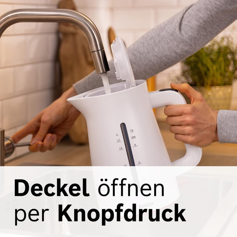 Bosch MyMoment TWK3M121 wireless kettle, automatic shut-off, overheating protection, cup display, water level indicator on both sides, removable anti-limescale filter, 1.7 l, - 5