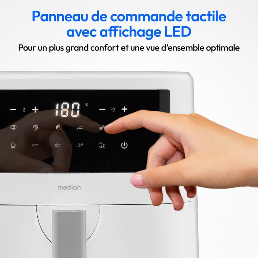 MEDION Air Fryer P10 XL Duo (Double résistance, distribue la chaleur uniformément, capacité 6,8 L XXL, 2150 W, 9 programmes automatiques, ecran tactile digital, MD11750) blanc - 8