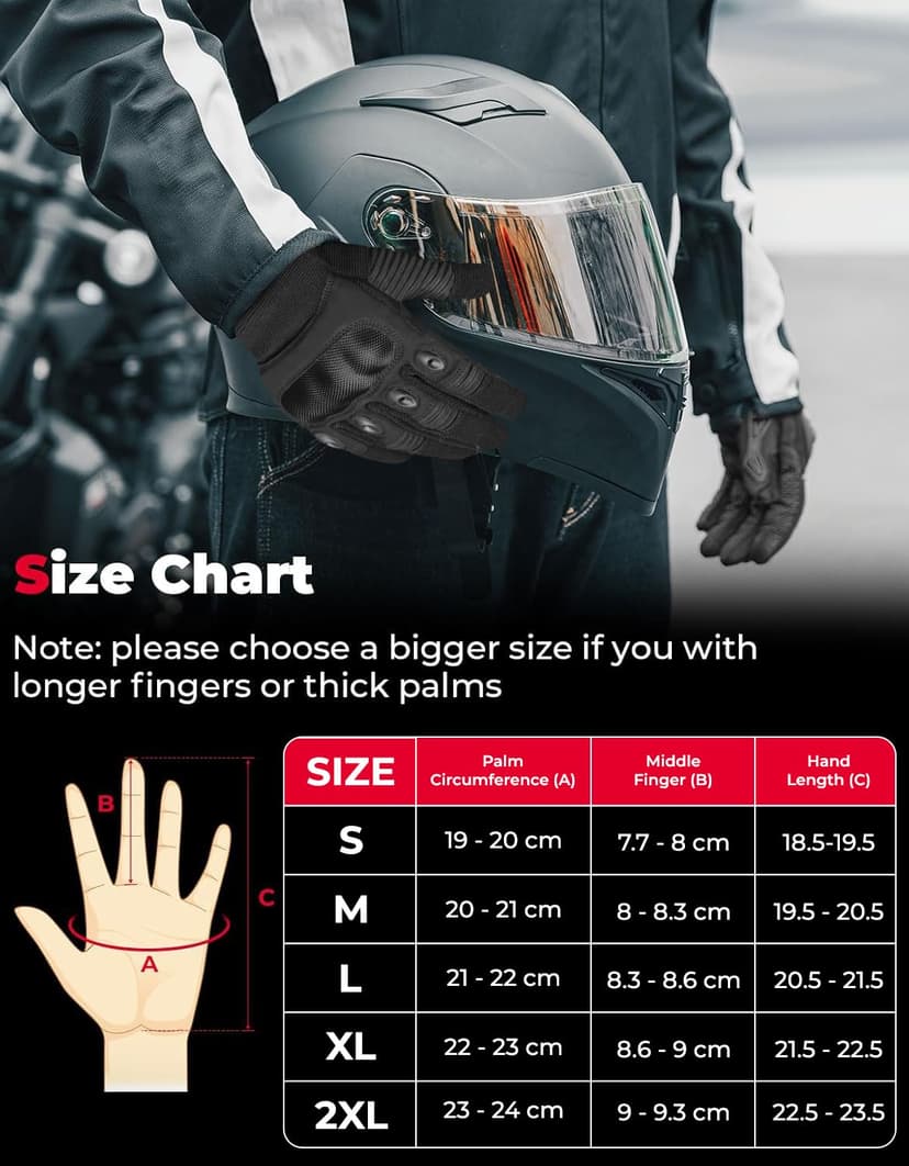WFX Motorcycle Gloves for Men and Women Hard Knuckle Full Finger Touchscreen Motorbike Gloves for Bike Riding (BLACK, L) - 6