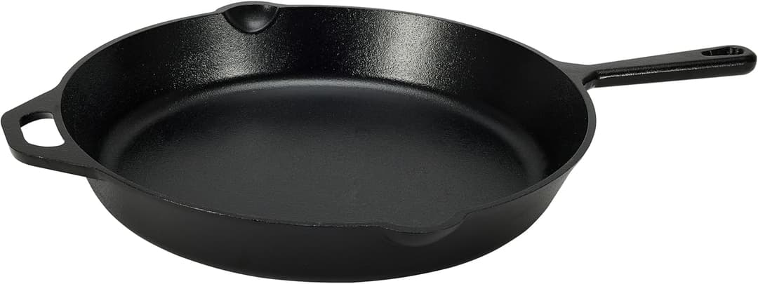 Amazon Basics Pre-Seasoned Cast Iron Skillet, Heavy-Duty Oven Safe up to 260 C, Large 15-inch (38.1 cm), Black