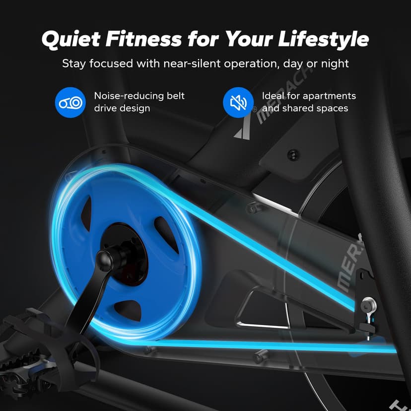 MERACH Heavy Duty Magnetic Exercise Bike with 22 lb Flywheel, 50% Improved Training Efficiency, Ultra-Quiet Design, Shock-Absorbing Extra Large Cushion, Indoor Bike with Exclusive App, Up to 350 lb - 5