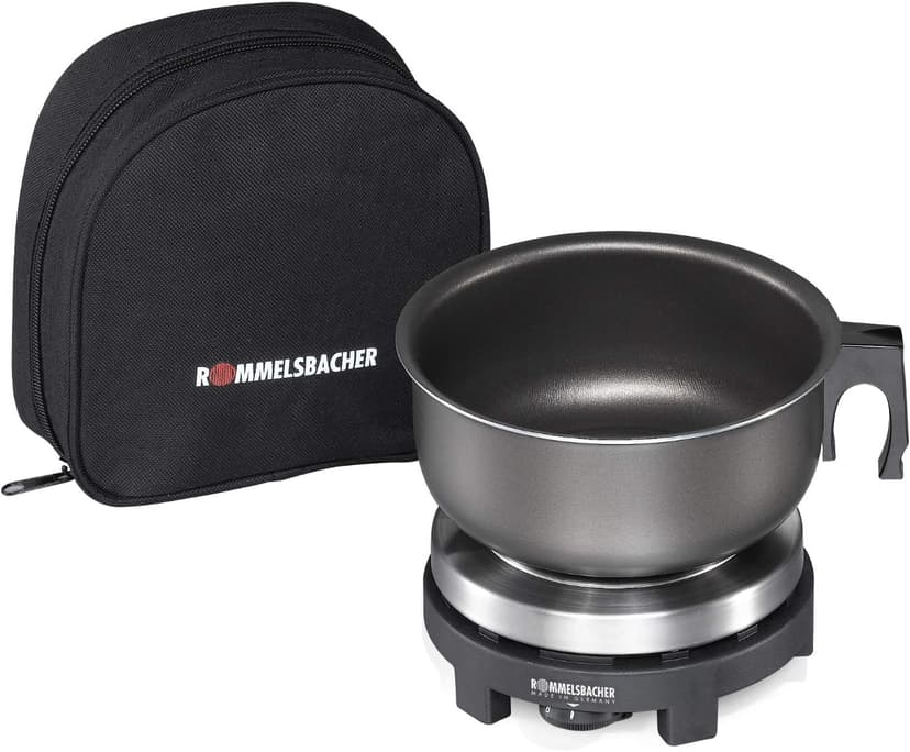 ROMMELSBACHER Reisekochplatte RK 501/S - Made in Germany, Gussheizplatte 80 mm Ø, mit Alu-Topf & Etui, ideal für Reise und Camping, stufenlos regelbar, Kabelaufwicklung, 500 Watt, Edelstahl/schwarz - 1