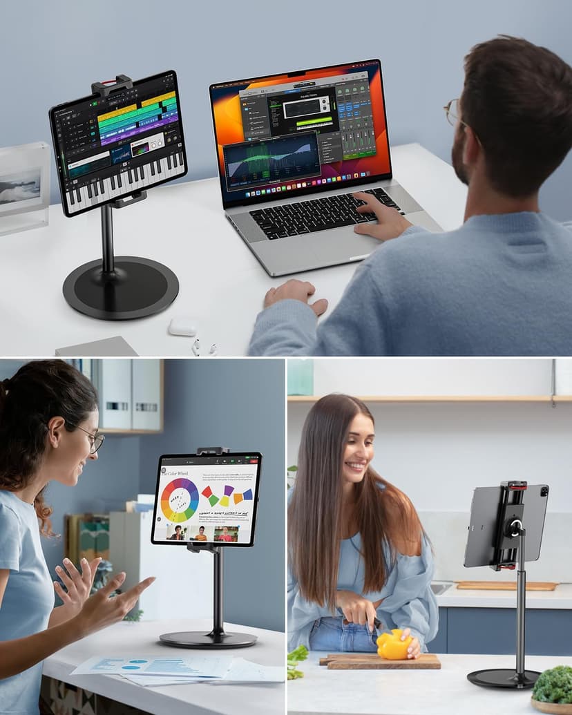 SAIJI Support de Tablette Réglable, Support de Téléphone avec Grande Base Stable, Angle et Hauteur Réglable Compatible avec 4,7-12,9" Iphone iPad Pro Air Mini (Argent) - 5