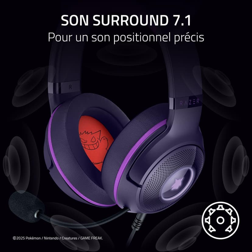 Razer Kraken Kitty V2 - Édition Gengar Pokémon - Casque USB - Pointes Gengar - Éclairage réactif au Stream - Microphone cardioïde HyperClear - Haut-parleurs Triforce 40mm - Son Surround | Violet - 6