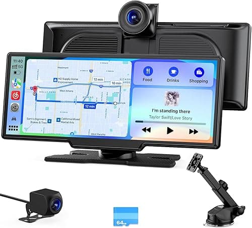 9.26" Wireless Car Play Screen for Apple Carplay & Android Auto with 4K Front Dash Cam & FHD Backup Camera, 60FPS, OTA Upgrade, GPS Navigation, Voice Control, Mirror Link, Bluetooth 5.2, AUX, FM