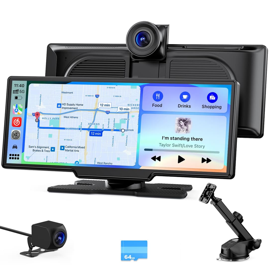 9.26" Wireless Car Play Screen for Apple Carplay & Android Auto with 4K Front Dash Cam & FHD Backup Camera, 60FPS, OTA Upgrade, GPS Navigation, Voice Control, Mirror Link, Bluetooth 5.2, AUX, FM