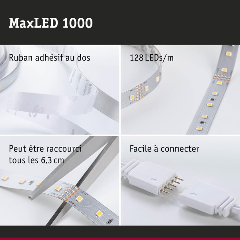 Paulmann MaxLED 71249 Bande 1000 LED Blanc Neutre Bande Individuelle 2,5m 18W 1100lm/m 128 LEDs/m 4000K - 4