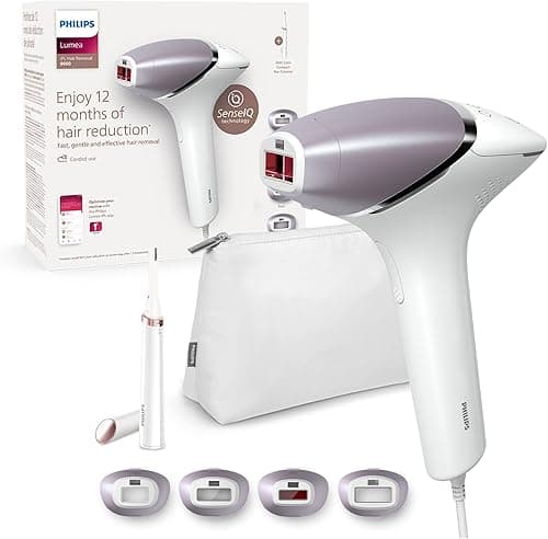 Philips Lumea 8000 Series IPL Hair Removal Device - Laser Hair Removal Alternative, SenseIQ Technology, 4 Attachments for Body, Face, Bikini and Underarms, Satin Compact Pen Trimmer, Model BRI949/00