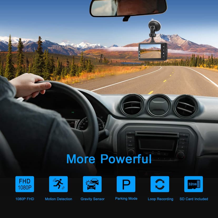Dash Cam Front with 32G SD Card, BOOGIIO 1080P FHD Car Driving Recorder 3'' IPS Screen 170°Wide Angle Dashboard Camera Aluminum Alloy Case, WDR G-Sensor Parking Monitor Loop Recording Motion Detection - 2
