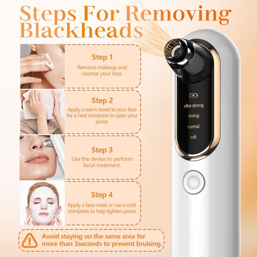 Yccu Aspirateur Point Noir Extracteur Points Noirs Visage Tire Comedon Points Noirs Anti Point Noir Nez Nettoyage des Pore Peau Soin Visage Blackhead Removal 4 Sondes et 4 Modes Rechargeable - 4