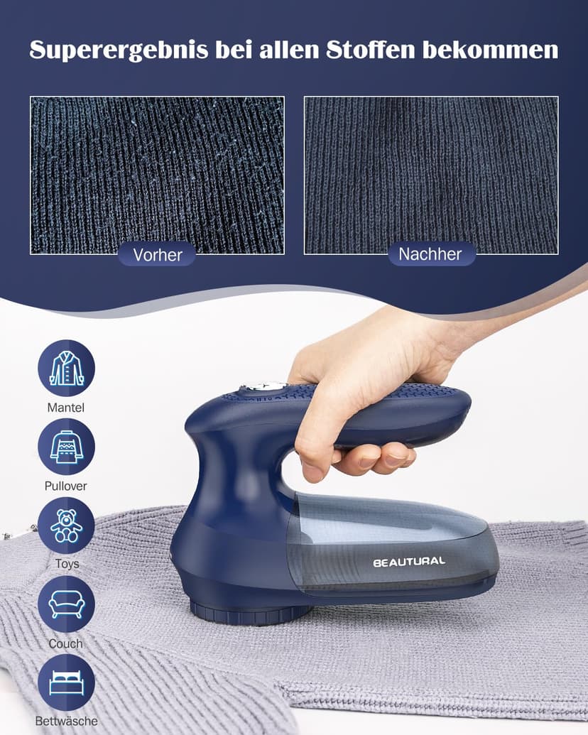 BEAUTURAL Rasoir Anti-Bouloche Professionnel, Rasoir de Peluches Puissant et Efficace pour Les Vêtements et Les Meubles, Adaptateur Secteur ou Alimenté par Batterie, Spécial pour Votre Famille - 5